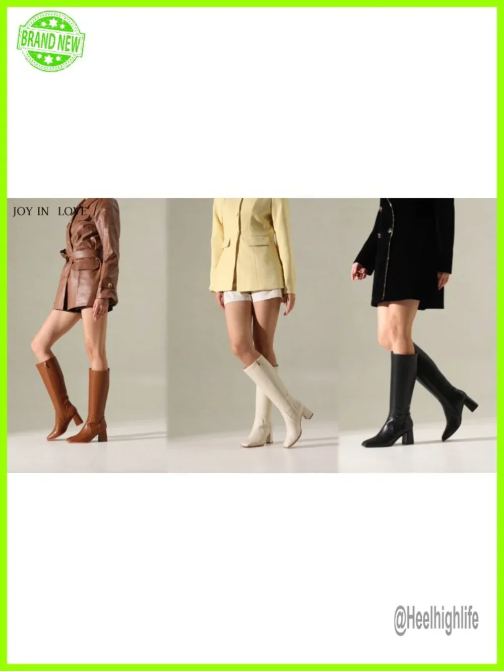 Knee High Boots Chunky Block Heel Square Toe Zipper Faux Leather